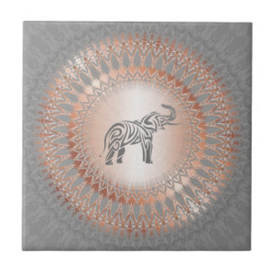 Carreau Eléphant rose Gold Grey Mandala