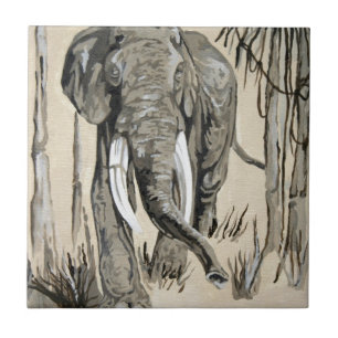 Carreau Eléphant Se Promenant À Travers L'Art De La Savane
