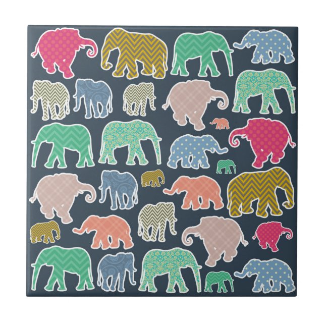 Carreau Eléphants Colorés, Motif Des Eléphants, Zigzag (Devant)