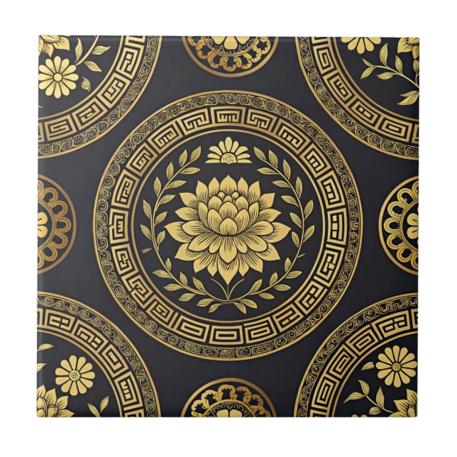 Carreau Emblème doré du Mandala Lotus Luxe (Devant)