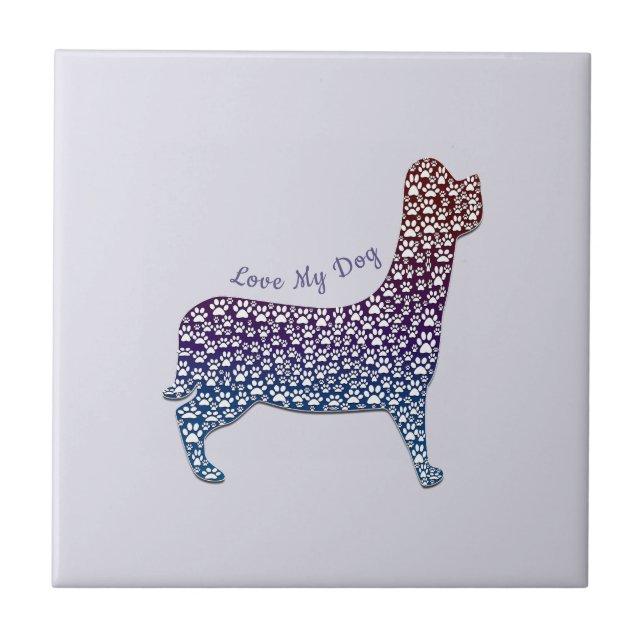 Carreau Embossed Indigo Gradient Paw Print Dog Outline (Devant)