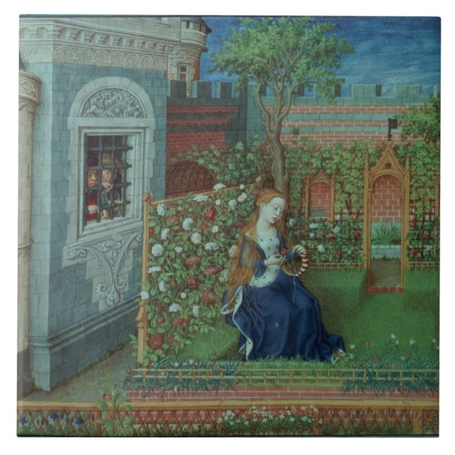Carreau Emelye dans son jardin. Les chevaliers emprisonnés (Devant)