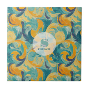 Carreau Emerald Green et Gold Paisley Abstrait inspiré