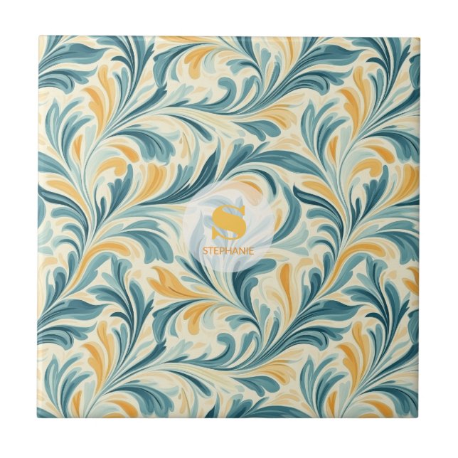 Carreau Emerald Green et Gold Paisley Motif (Devant)