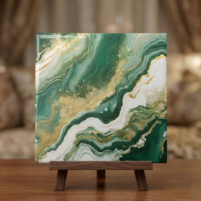 Carreau Emerald Green & Gold Marble Agate Abstract (Créateur téléchargé)