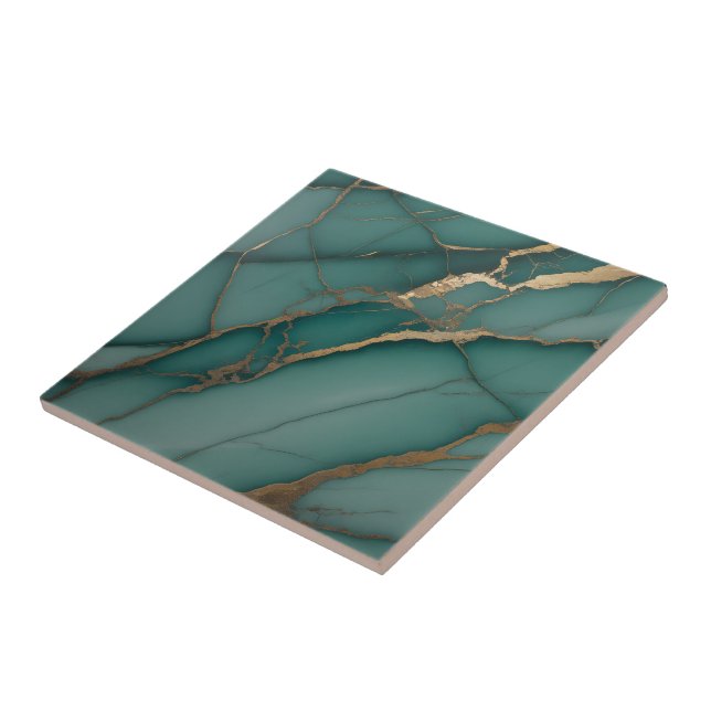 Carreau Emerald Green Marble & Gold Vein Luxe Accent  (Côté)