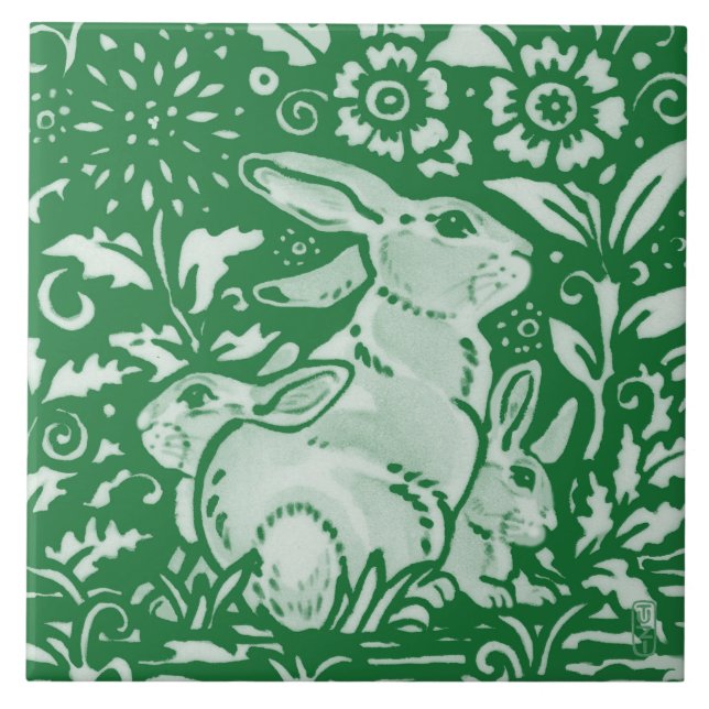 Carreau Emerald Green Rabbit Maman Famille Chinoiserie Flo (Devant)