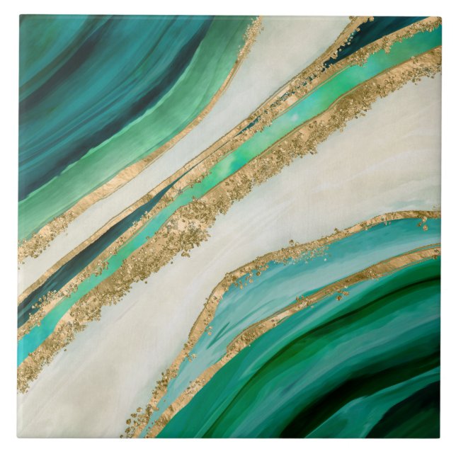 Carreau Emerald green watercolor and gold (Devant)