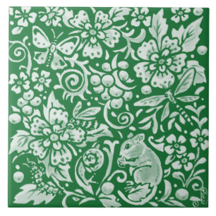 Carreau Emerald Green Woodland Garden Souris Insect Floral