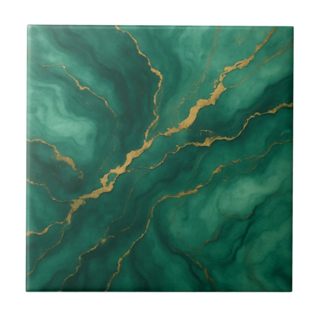 Carreau Emerald Mist and Gold Vein Marble Effect (Devant)