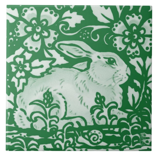 Carreau Émeraude Green Lapin Lapin Jardin Floral (Devant)