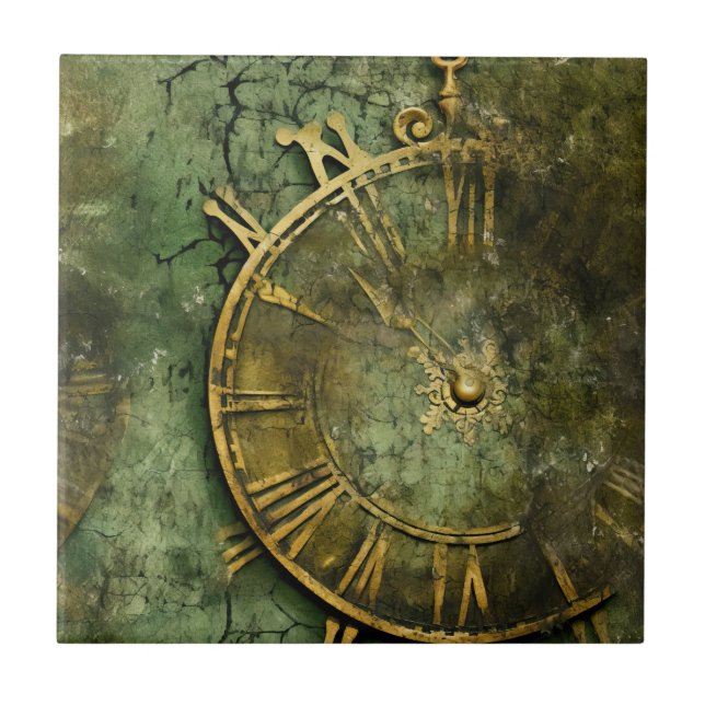 Carreau Émeraude Green Rustic Steampunk Horloge (12) (Devant)