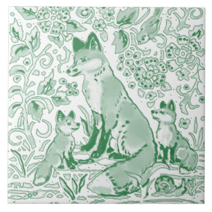 Carreau Émeraude Vert Blanc Bois Cute Fox Intricte