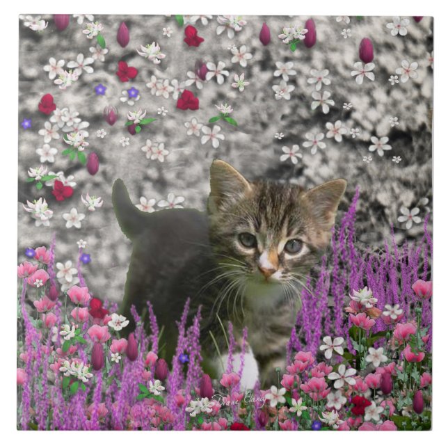 Carreau Emma en fleurs I - petit chat gris de Kitty (Devant)