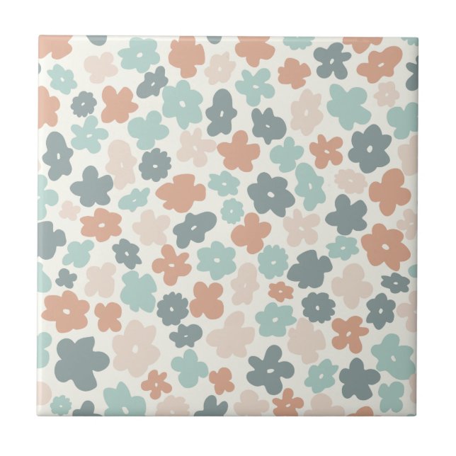 Carreau Empreinte de fleurs pastel retro Boho (Devant)