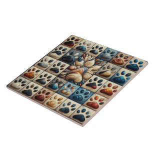 Carreau Empreinte de patte canin de couleur ludique et cur