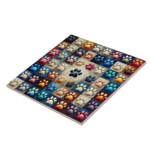 Carreau Empreinte de patte de chien canin de différentes c (Côté)