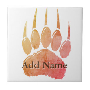 Carreau Empreinte de patte d'ours aquarelle avec nom perso