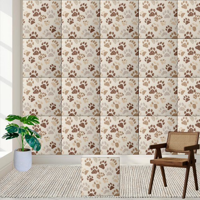 Carreau Empreinte de patte neutre (Neutral Tone Paw Print Tile)