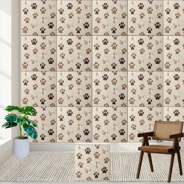 Carreau Empreinte de patte neutre mignon (Cute Neutral Paw Print Tile)