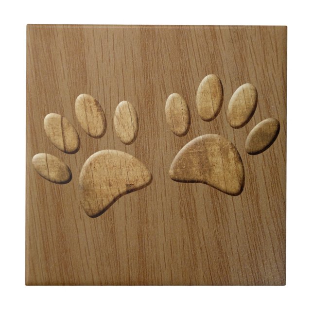 Carreau Empreintes de patte de chien en bois (Devant)
