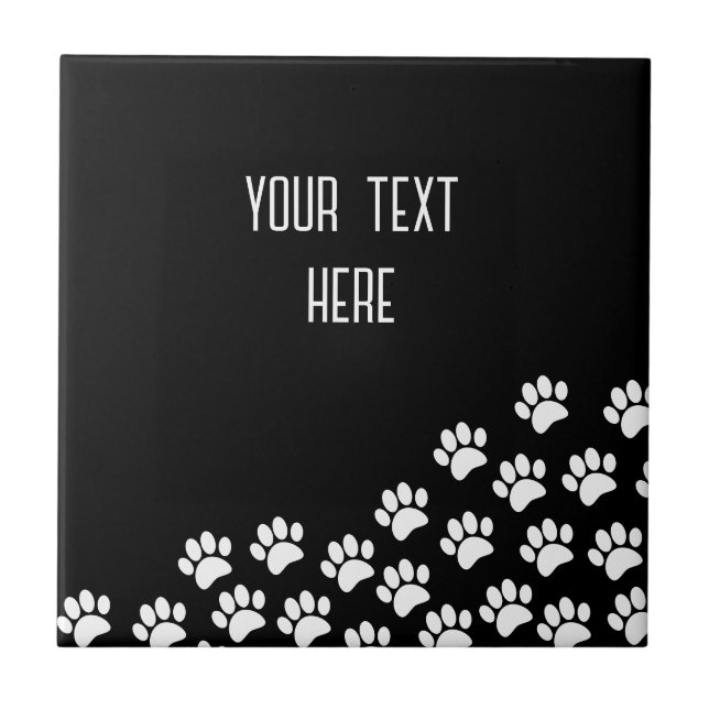 Carreau Empreintes de pattes de chiot blanc Texte modifiab (Devant)