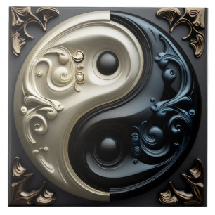 Carreau en céramique à effet Yin Yang 3D