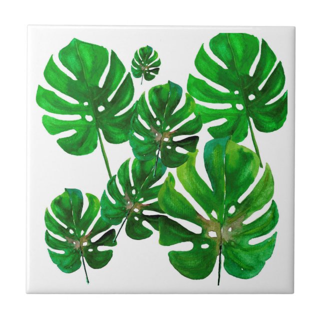 Carreau en céramique à feuilles de Monstera (Devant)