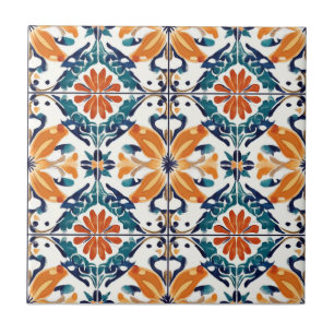 Carreau en céramique à motif bleu orange et jaune