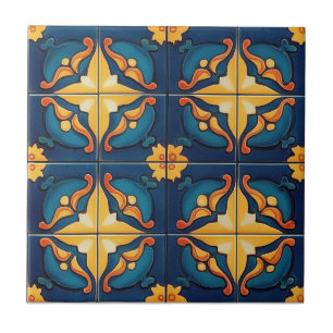 Carreau en céramique à motif bleu orange et jaune