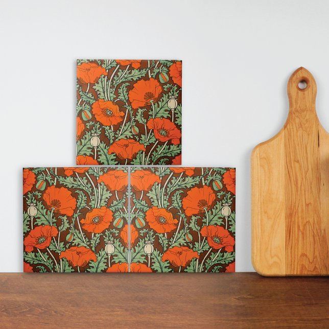 Carreau en céramique à motif de coquelicots rouges (Créateur téléchargé)
