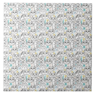 Carreau en céramique à motif de tête de chat