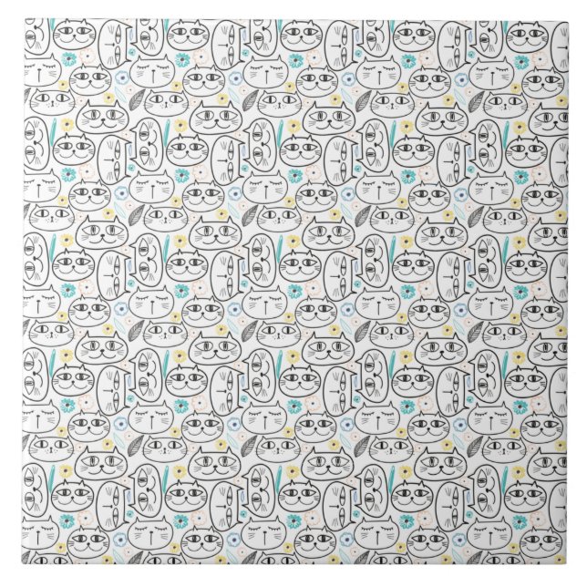 Carreau en céramique à motif de tête de chat (Devant)