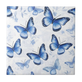 Carreau en céramique à motif floral Papillon Bleu