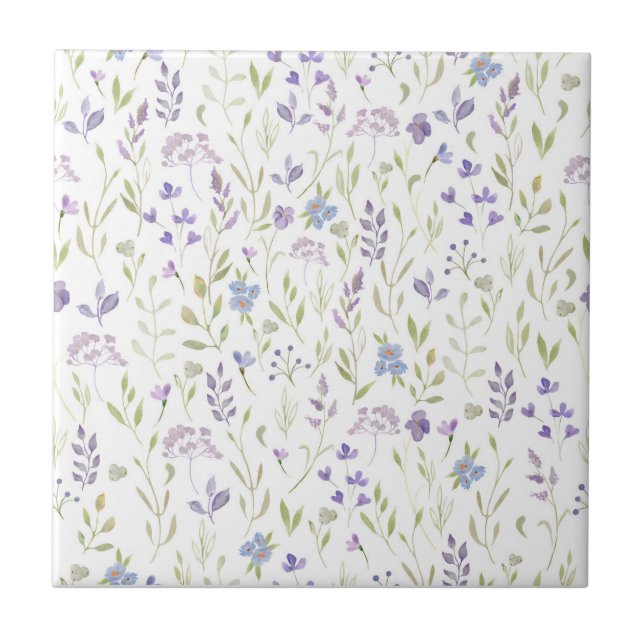Carreau en céramique à motif floral violet (Devant)