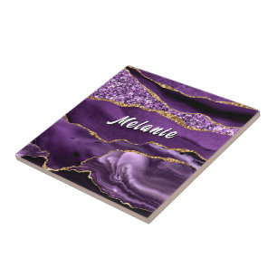 Carreau en céramique à paillettes d'or violet avec
