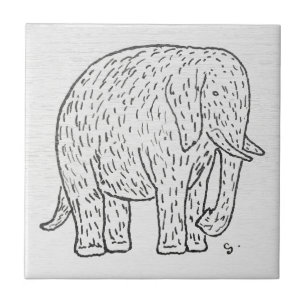 Carreau en céramique avec esquisse d'éléphant vint