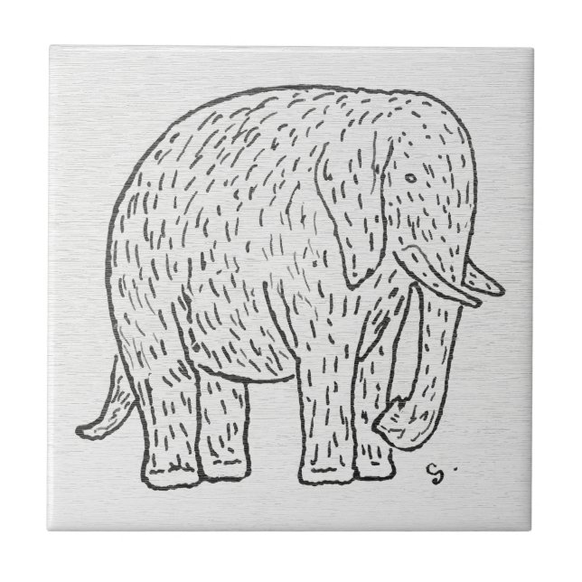 Carreau en céramique avec esquisse d'éléphant vint (Devant)