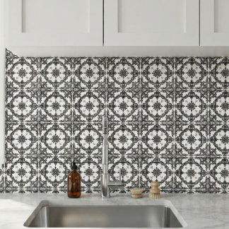 Carreau en céramique baroque noir et blanc orné vi