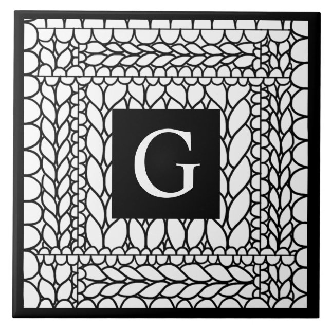 Carreau en céramique BLANC MAILLE ENVERS + Initial (Devant)