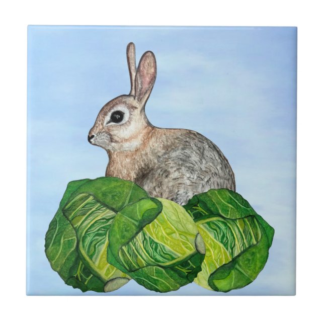 Carreau en céramique bleu de chou de lapin (Devant)
