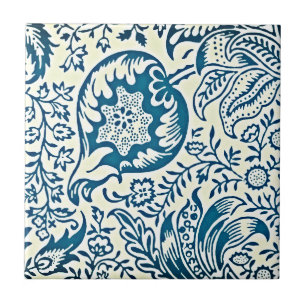 Carreau en céramique bleu indien motif William Mor