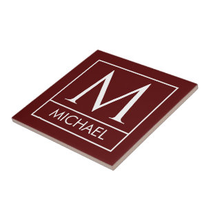 Carreau en céramique bordeaux avec initiale et nom