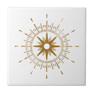 Carreau en céramique céleste Simple Gold Starburst