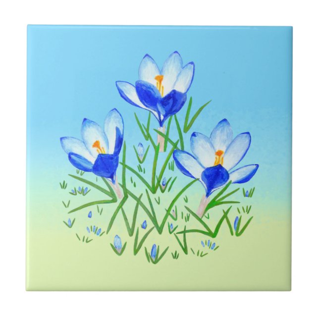 Carreau en céramique Crocus Bleu Bleu Clair et Jau (Devant)