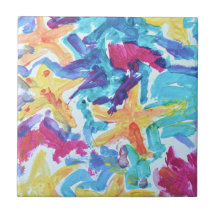 Carreau en céramique d'art étoile de mer coloré ab