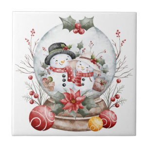 Carreau en céramique de bonhomme de neige de Noël
