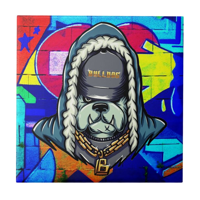 Carreau en céramique de bouledogue hip hop graffit (Devant)