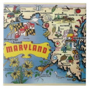 Carreau en céramique de carte vintage du Maryland