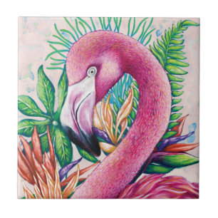 Carreau en céramique de flamant rose tropical mign
